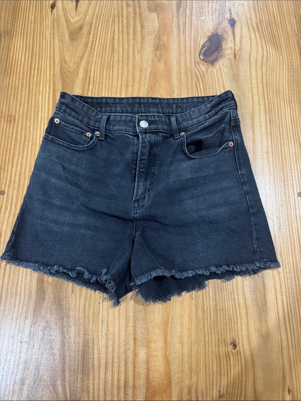 American Eagle Outfitters Black High-Rise Frayed Denim Shorts